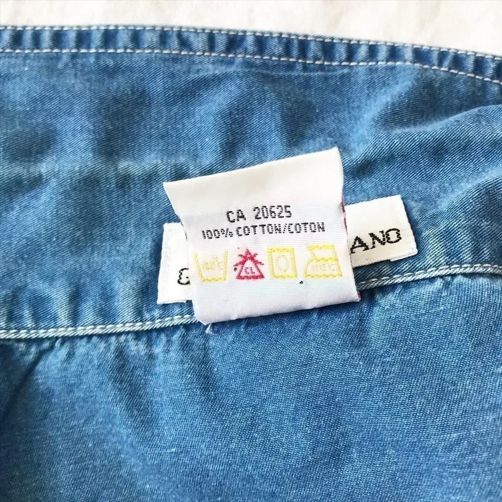 Vintage GUESS Denim Tie Front Top Y2K Western Retro Crop Shirt L - Picture 8 of 8
